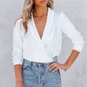 Vici White satin Drape bodysuit